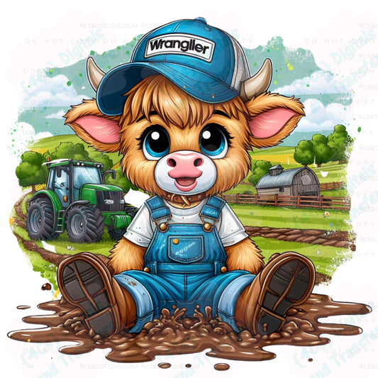 Cute Little Boy Brown Cow with a Tractors DIGITAL DOWNLOAD