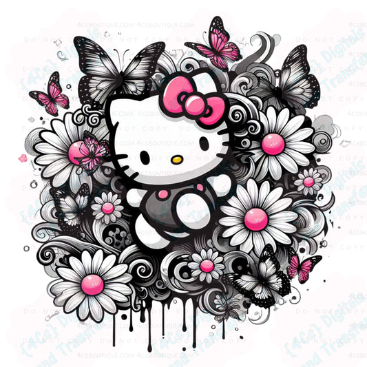Black/White/Pink Kitty with Butterflies DIGITAL DOWNLOAD