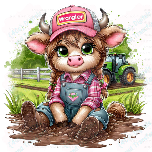 Cute Little Girl Brown Cow with a Tractor DIGITAL DOWNLOAD