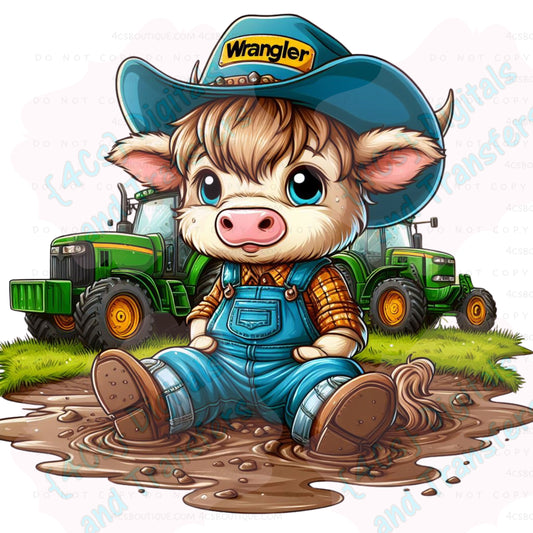 Cute Little Boy Cow with 2 Tractors DIGITAL DOWNLOAD