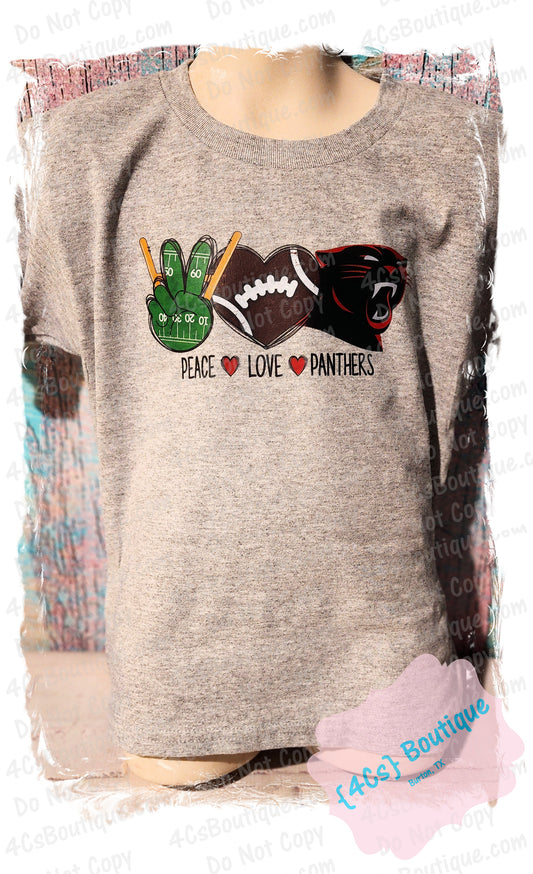 Size 6T (6/7) Sport Gray Peace Love Panthers Shirt