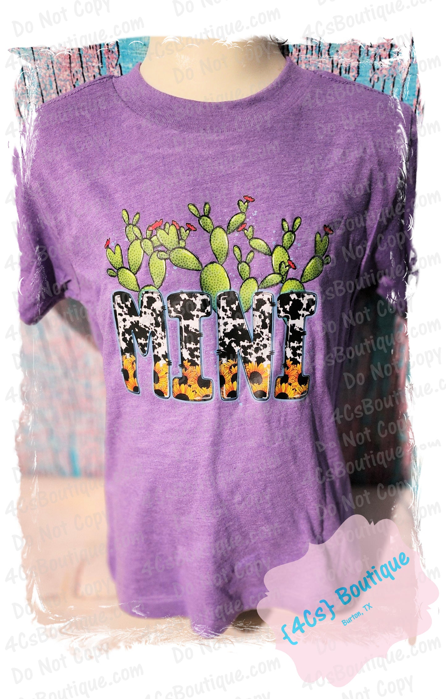 3T Heather Purple Mini Cactus Cow Print & Sunflowers Shirt