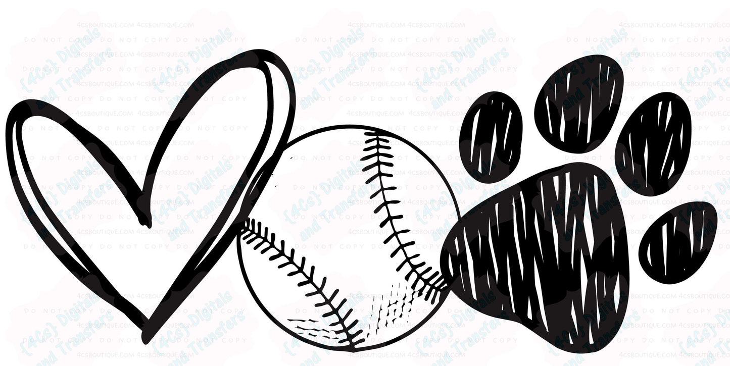 Heart Baseball Paw Print DIGITAL DOWNLOAD