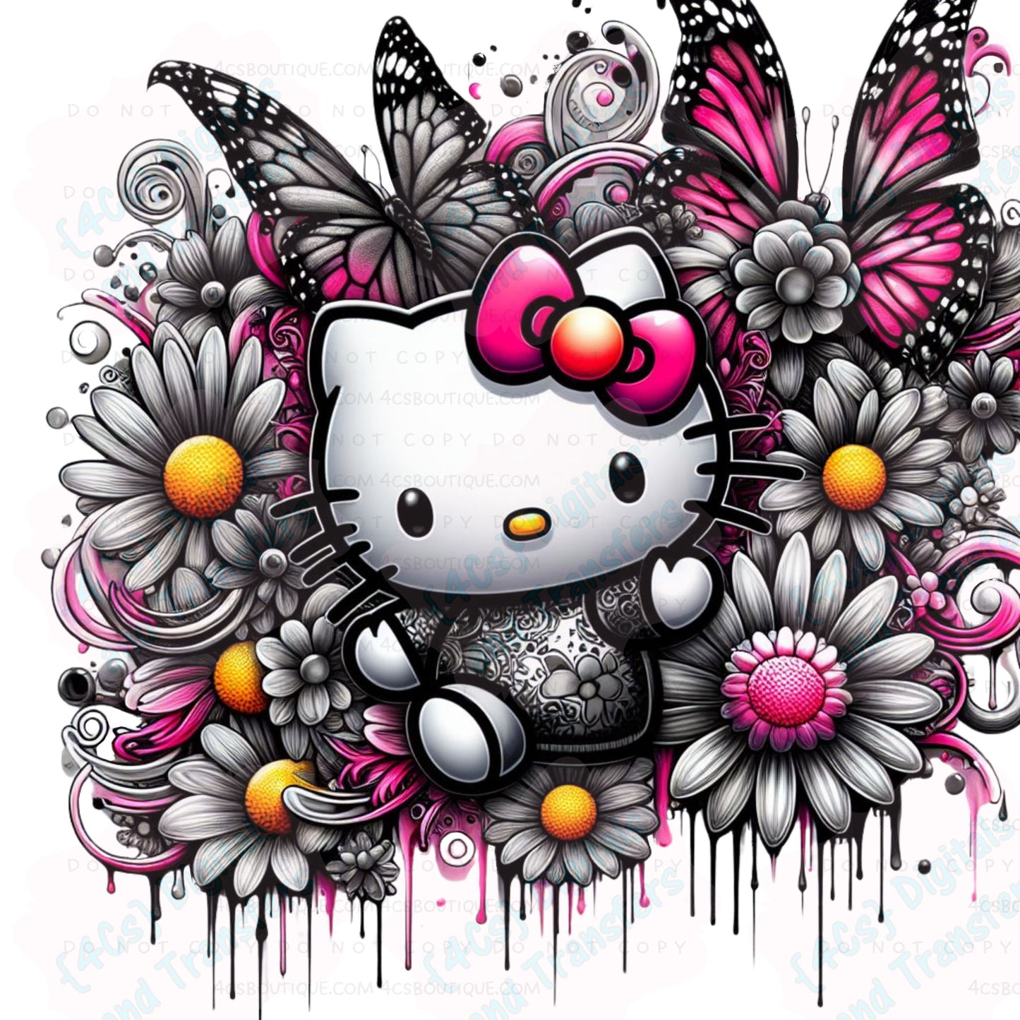 Black/White/Pink Kitty DIGITAL DOWNLOAD