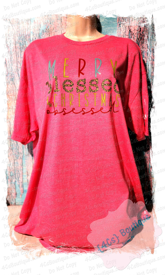 Merry Blessed & Christmas Obsessed Shirt (Red)