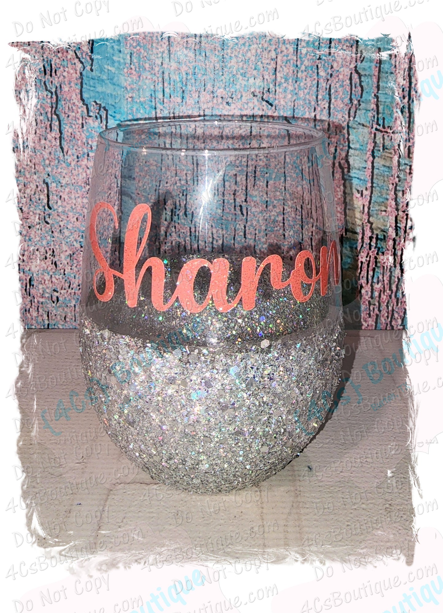 Personalized Glitter Wine Glass