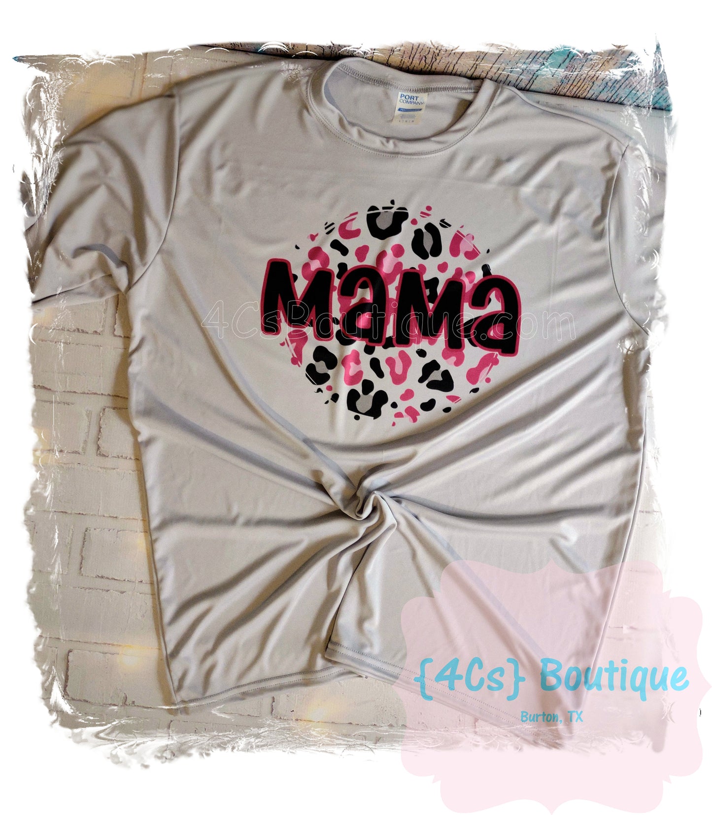 Size Large Mama Hot Pink Black Cheetah Circle Light Gray Dri-Fit Style Shirt