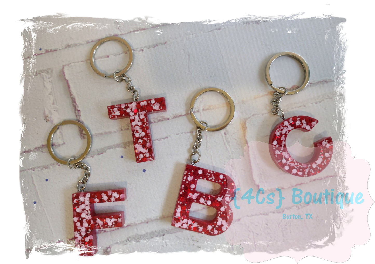 Initial Red and White Acrylic Keychain
