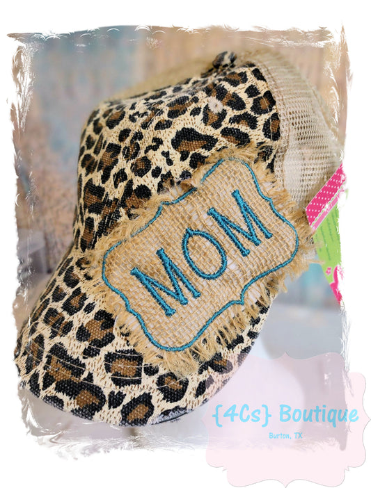 Mom Burlap Embroidered Patch Cap (Side)
