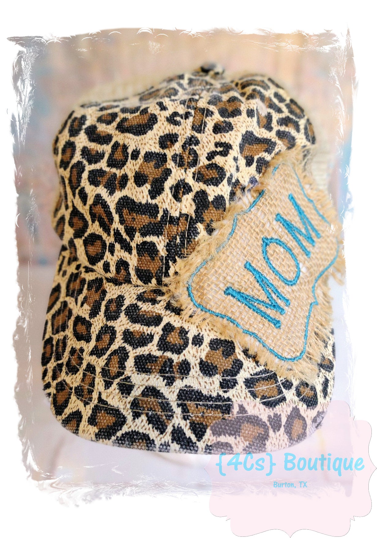 Mom Burlap Embroidered Patch Cap (Side)