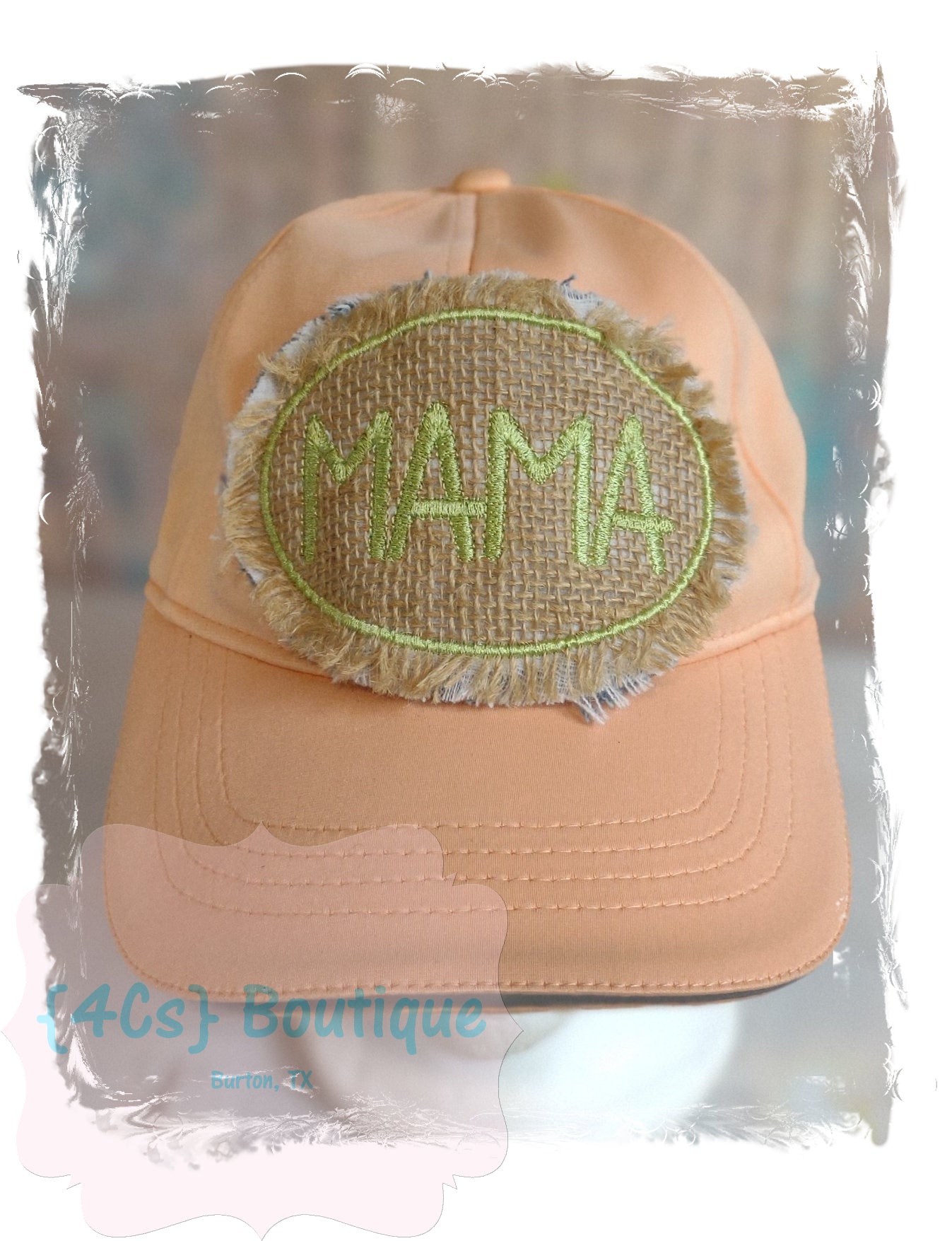 Mama (Oval) Burlap Embroidered Patch Cap