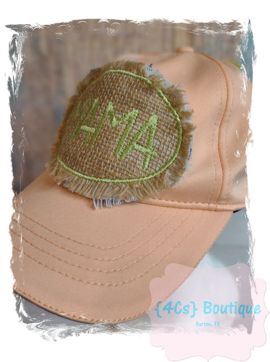 Mama (Oval) Burlap Embroidered Patch Cap