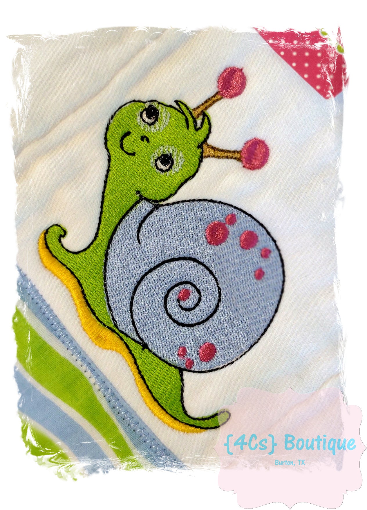 Snail Light Embroidered Burp Cloth