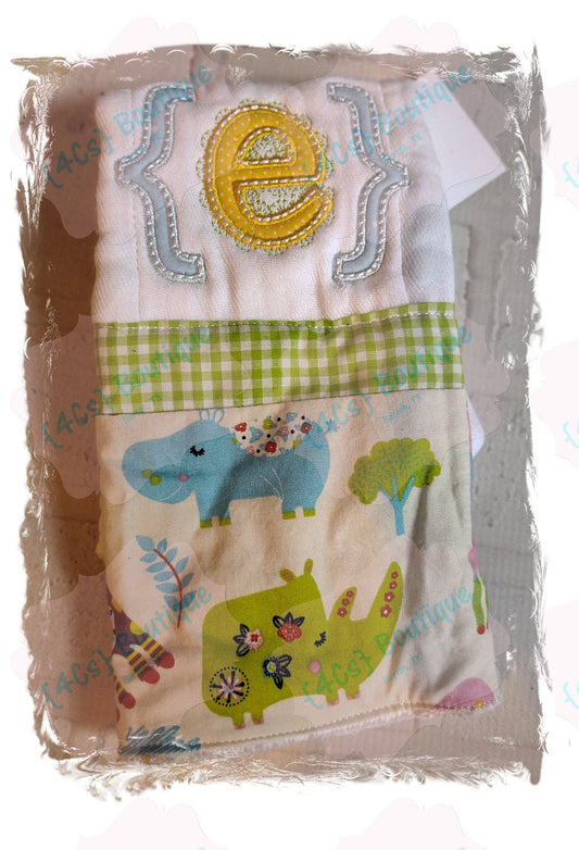 "E" Animal Baby Burp Cloth