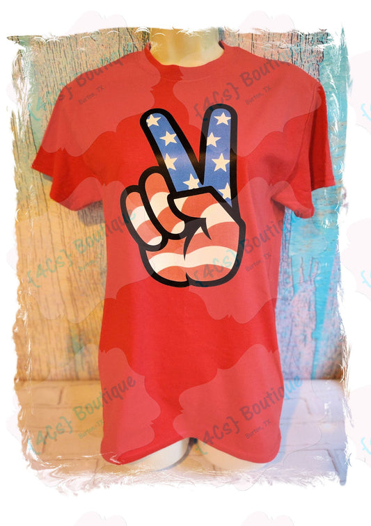 Size Small Patriotic Peace Finger Red Shirt