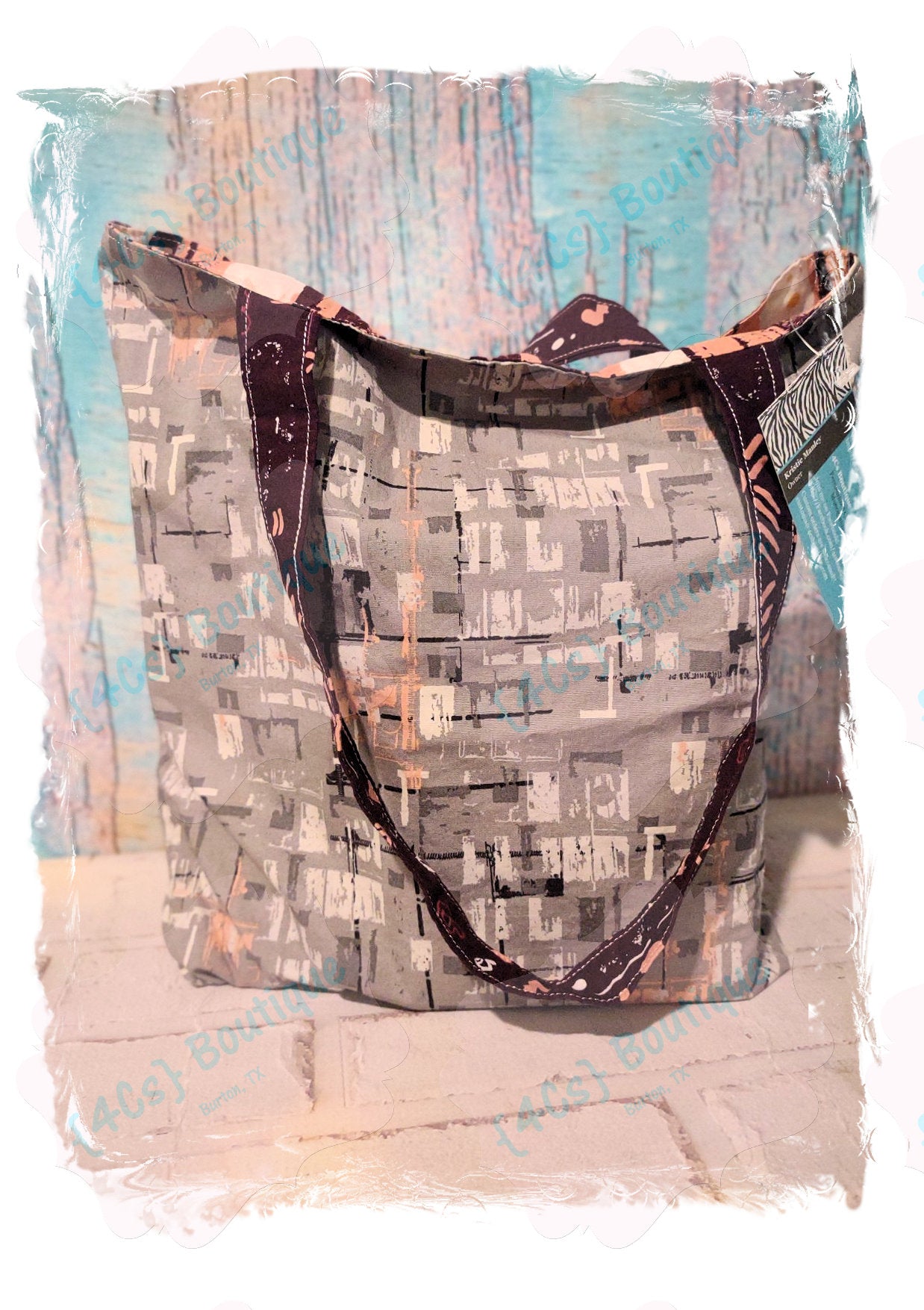 Abstract Plum Cream Pink Gray Reversible Tote Bag