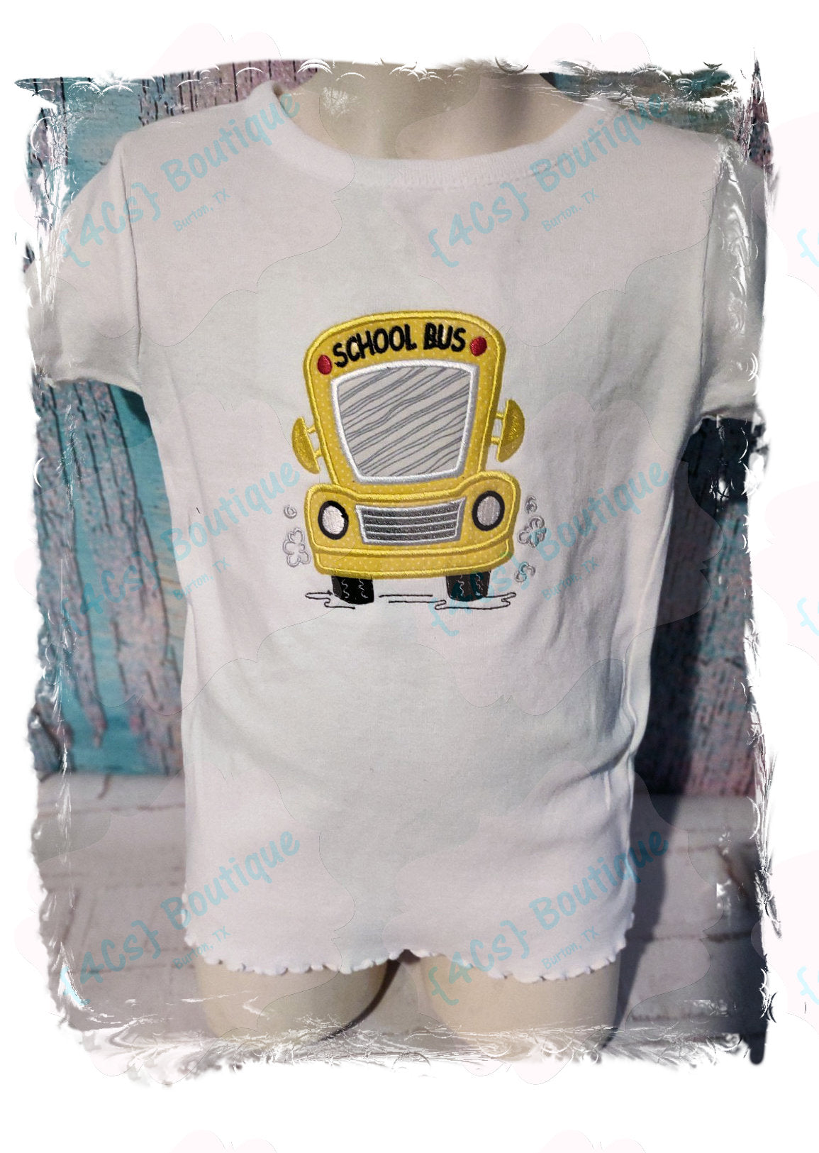 Size Small School Bus Appliqued Girls Shirt