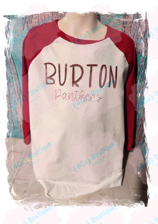 Youth Large (10/12) Burton Panthers Red/White Raglan Shirt