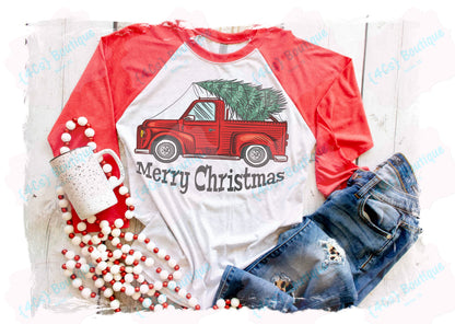 Size X-Large Old Red Truck Merry Christmas White Shirt